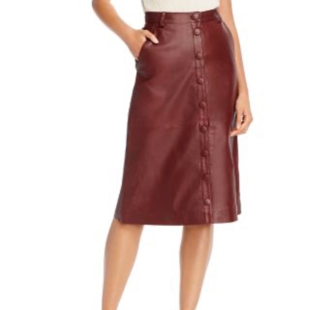 Burgundy Remain Birger Christensen 100% Leather Skirt NWT DK 42/US 10.